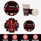 171 Pcs Happy Birthday Party Supplies 24 Set Disposable Party Tableware include Plates Cups Napkins Cutlery and Banner Tablecloth Birthday Dinner Decorations for Men Woman(Black, Red)